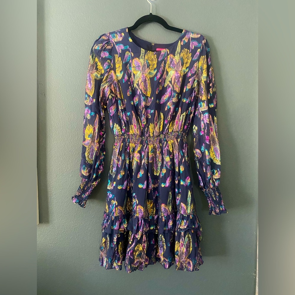 Lilly Pulitzer size 6 nwot holiday Christmas dress gold metallic long sleeve